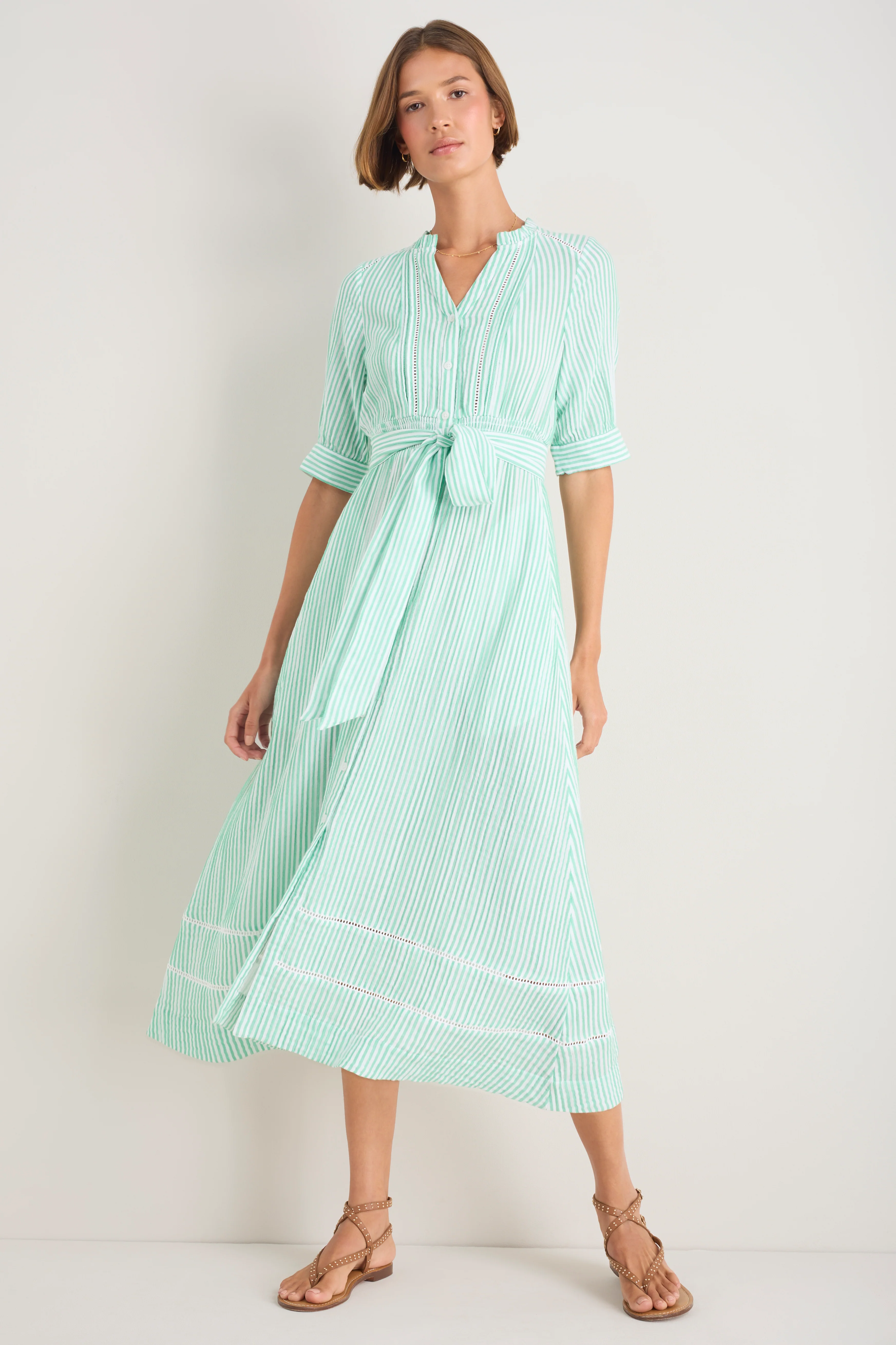 Otti Midi Dress - Jade Green/White Stripe - Image 3