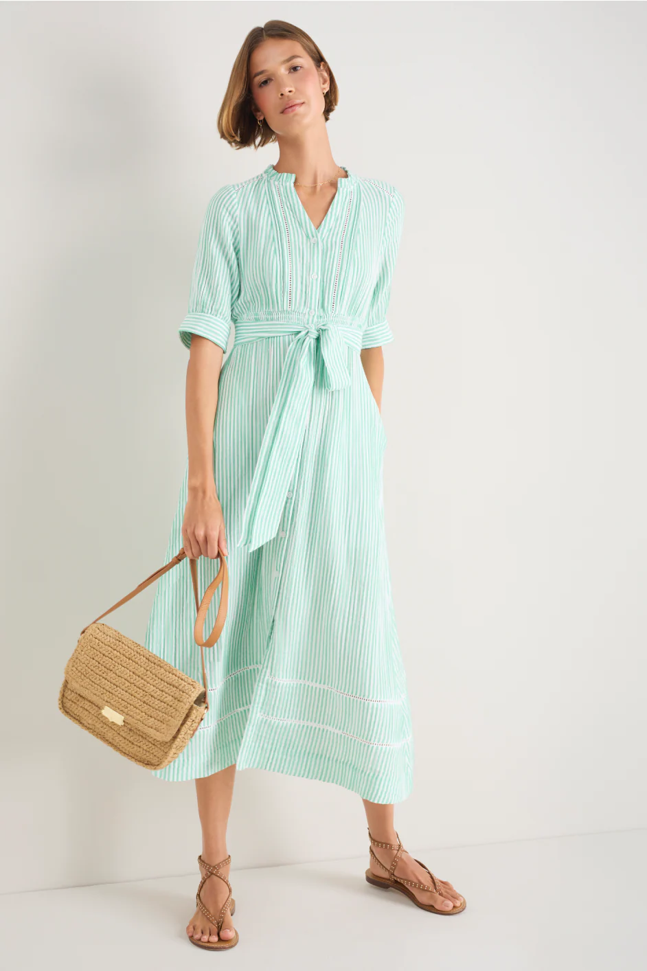 Otti Midi Dress - Jade Green/White Stripe - Image 7