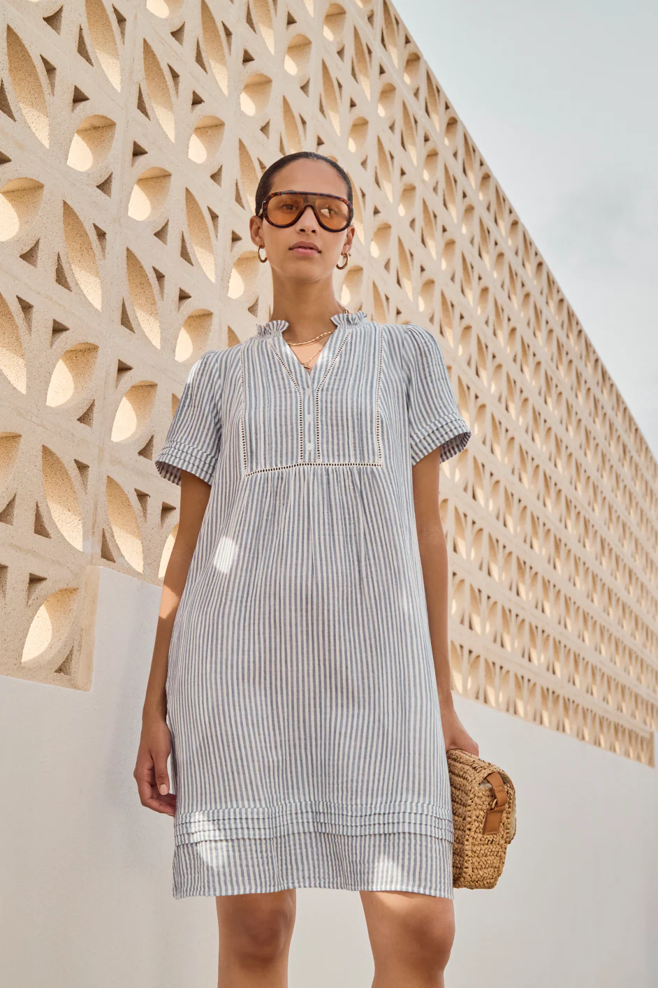 Otti Short Dress - Blue/Ivory Stripe - Image 5
