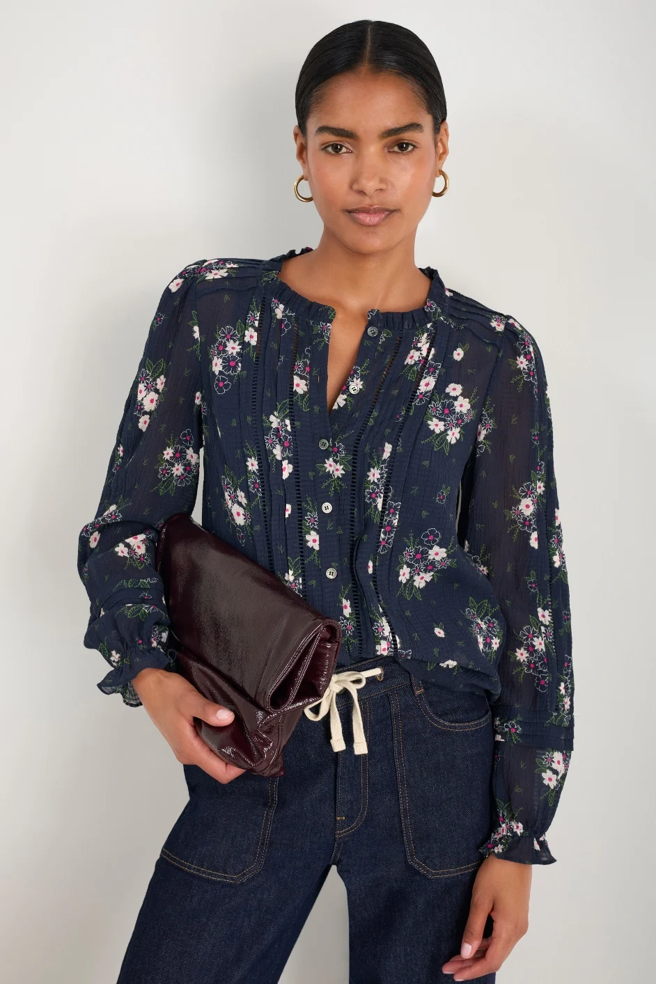 Otti Silk Blend Blouse - Midnight Spaced Floral