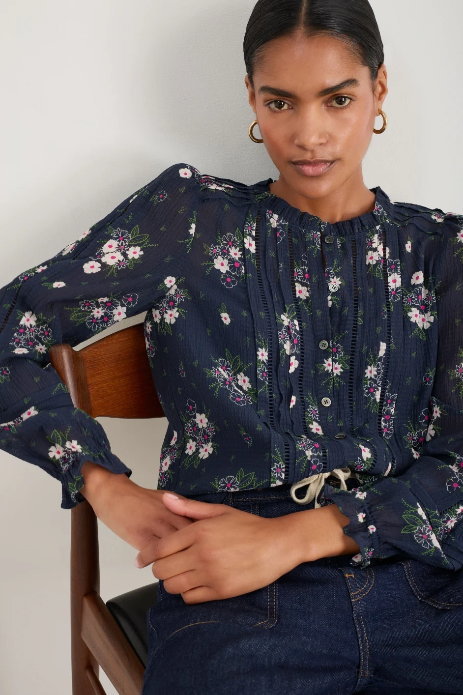 Otti Silk Blend Blouse - Midnight Spaced Floral - Image 4