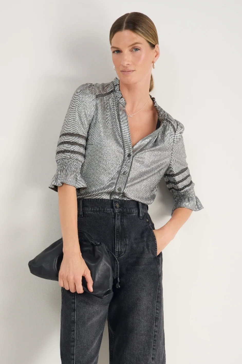 Parker Metallic Blouse - Pewter