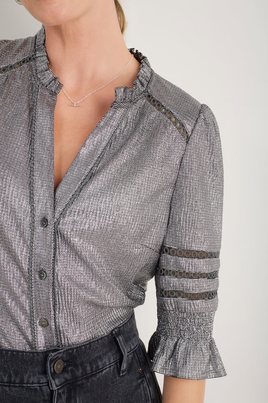 Parker Metallic Blouse - Pewter - Image 2