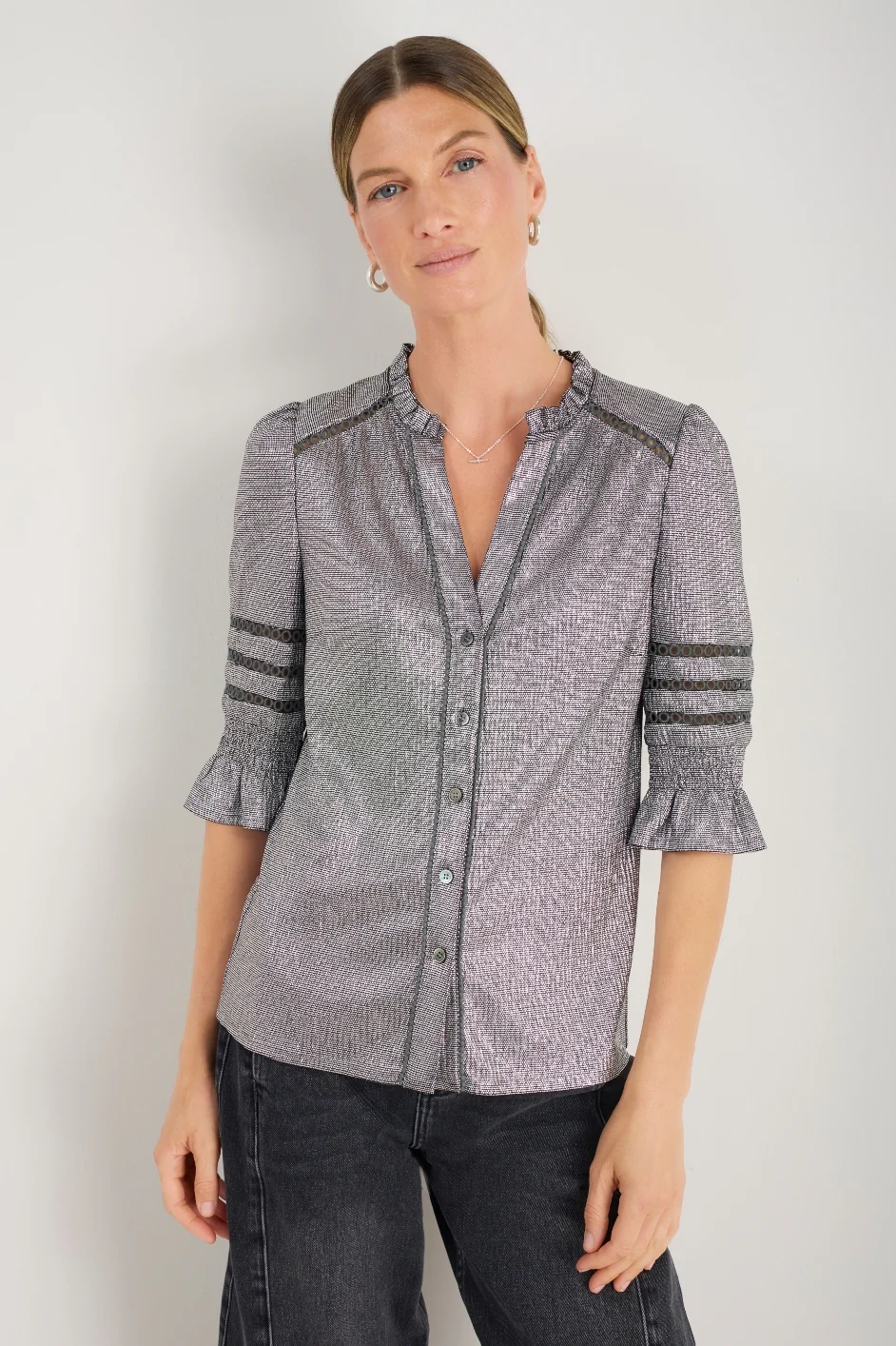 Parker Metallic Blouse - Pewter - Image 5