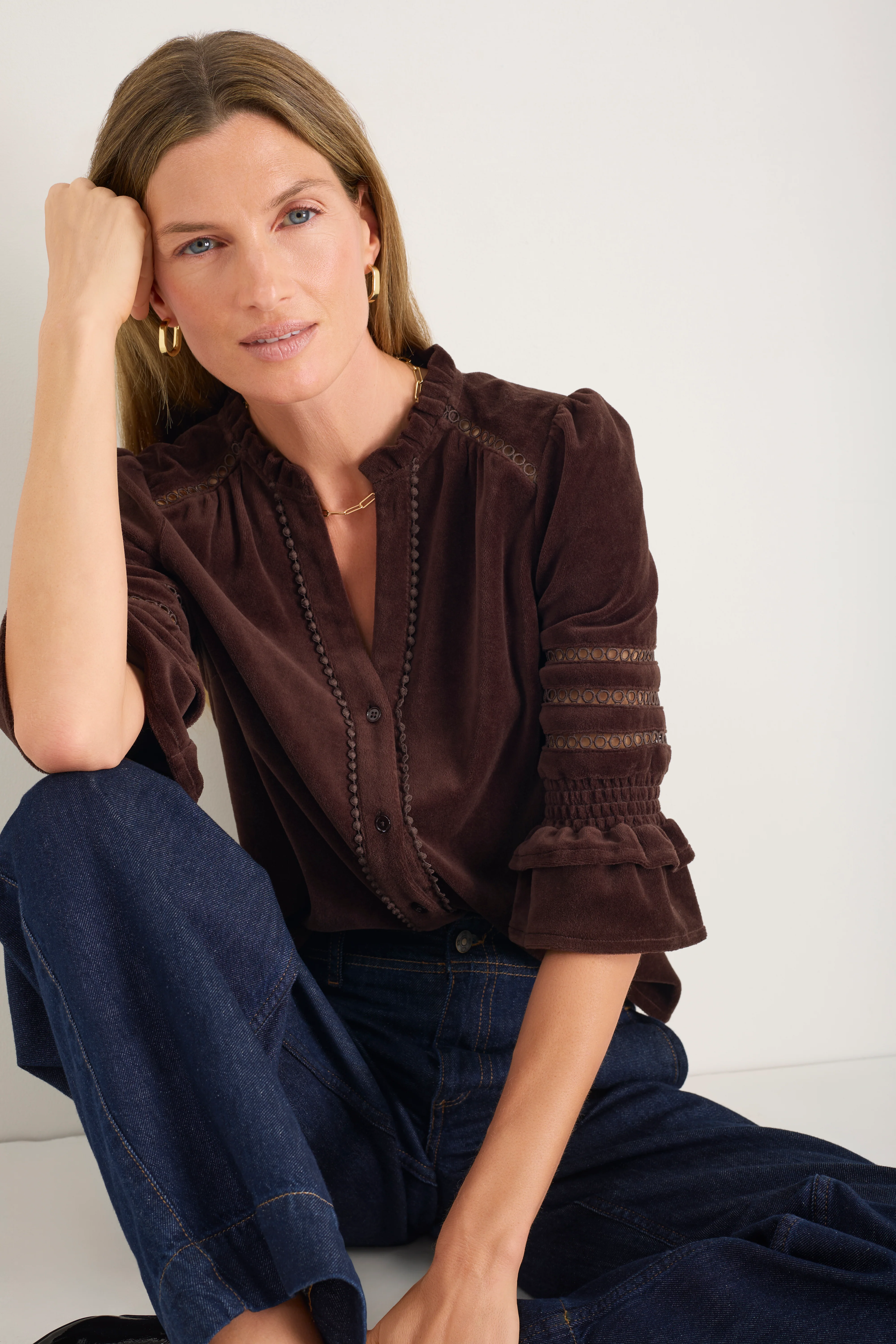Parker Velour Blouse - Cappuccino - Image 3
