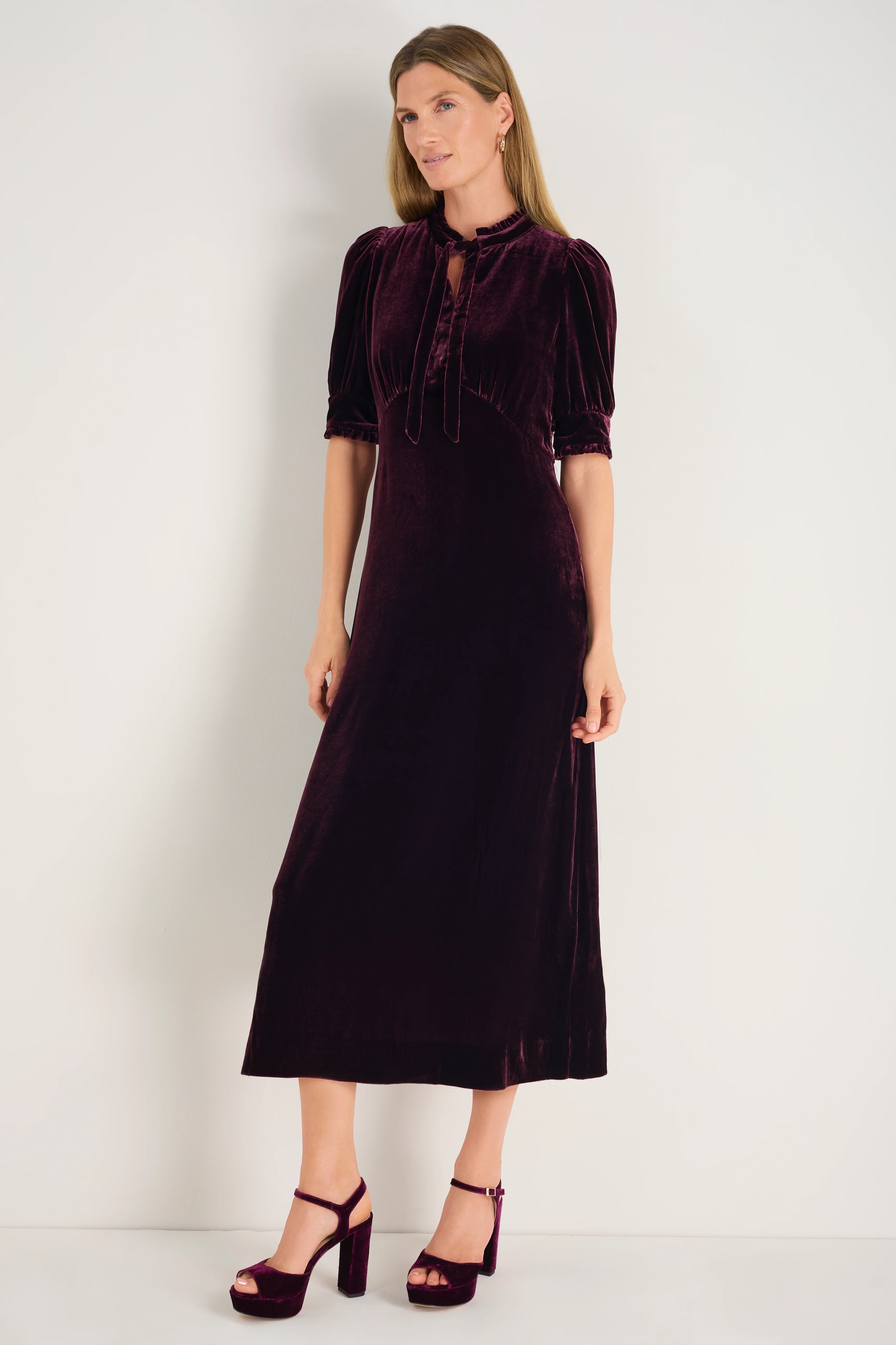 Paulina Silk Velvet Dress - Deep Fig - Image 3