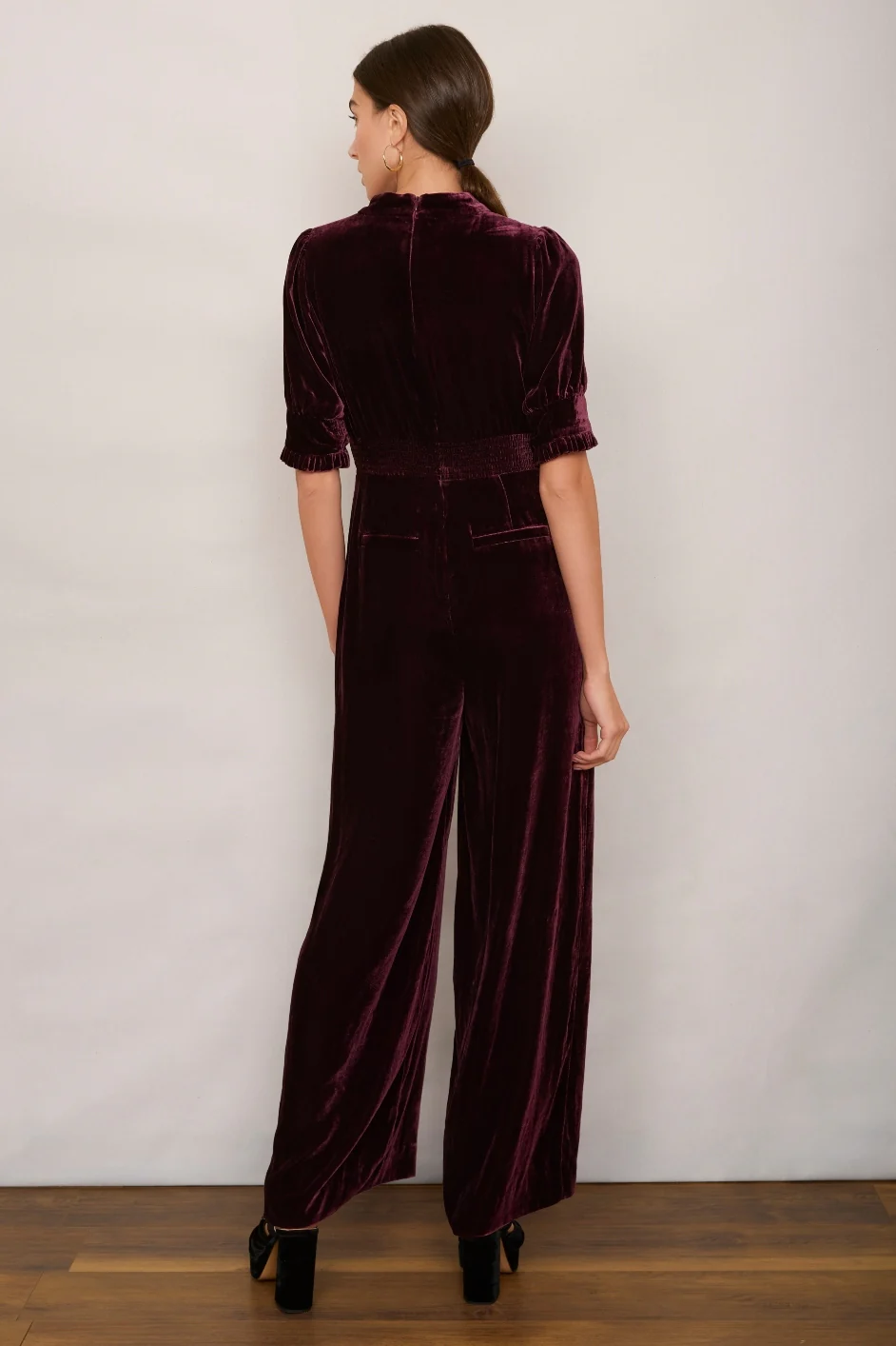 Paulina Silk Velvet Jumpsuit - Deep Plum - Image 2