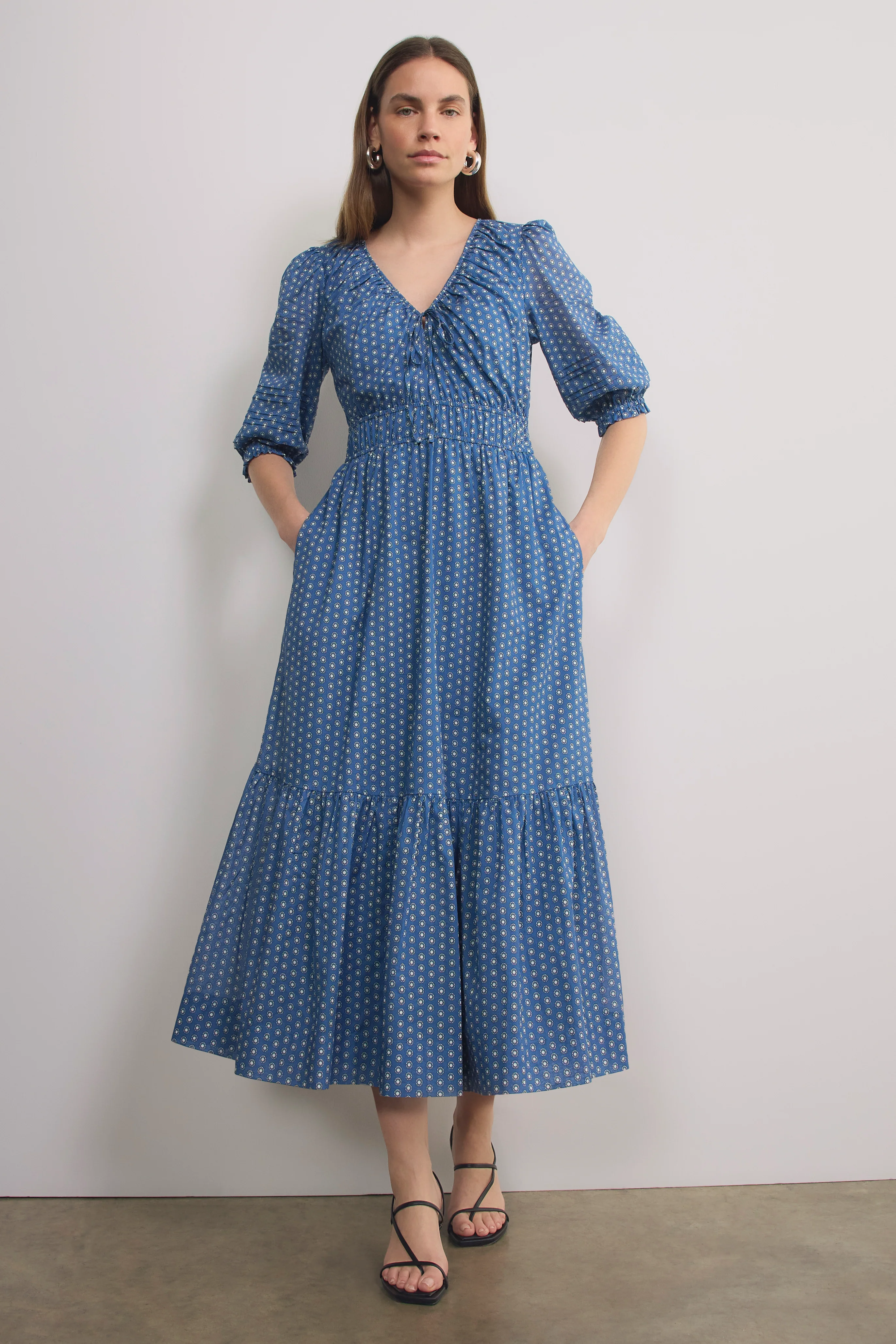 Piper Dress - Chambray Geo Stamp