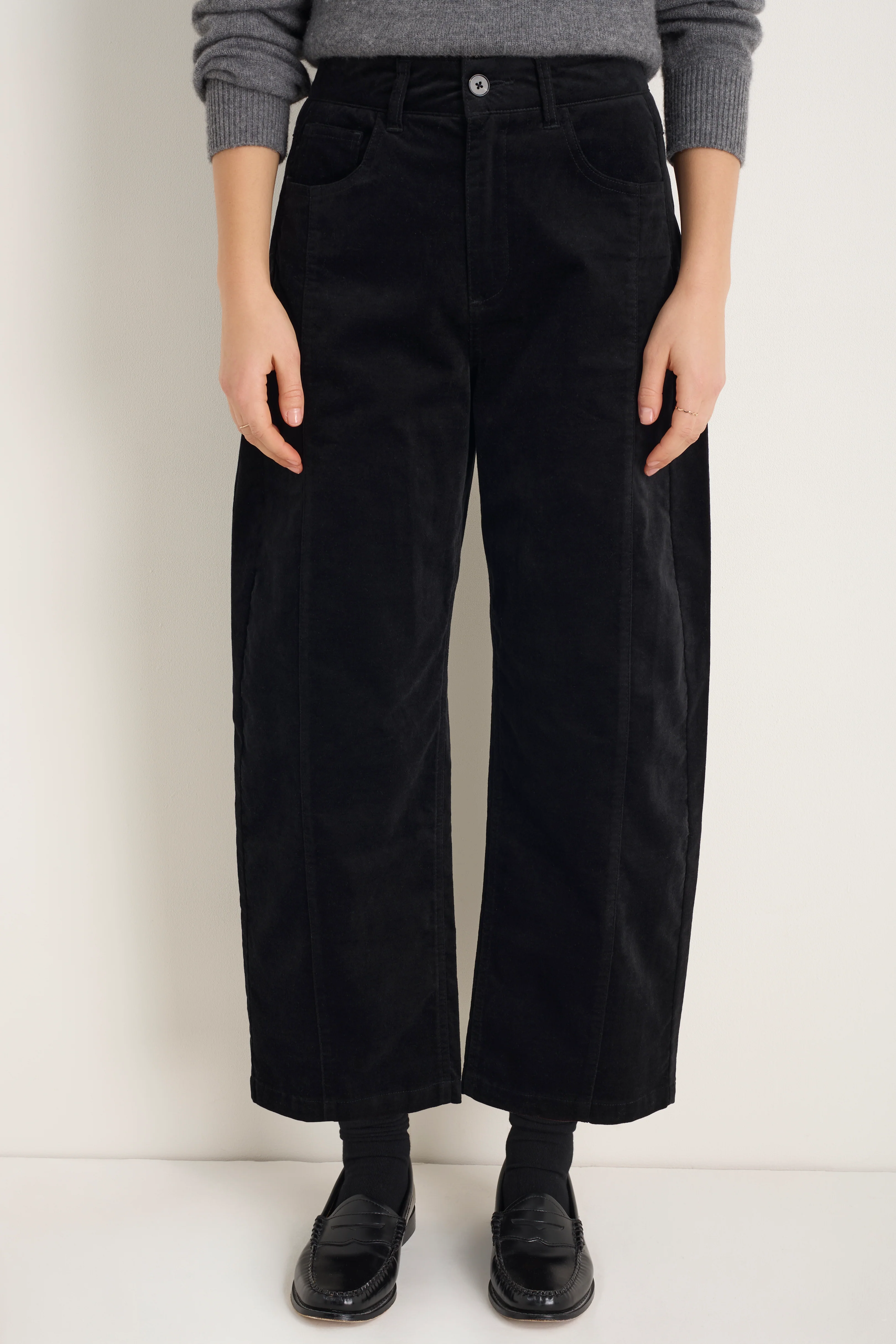 Aimee Horseshoe Cotton Velvet Trouser - Black - Image 3