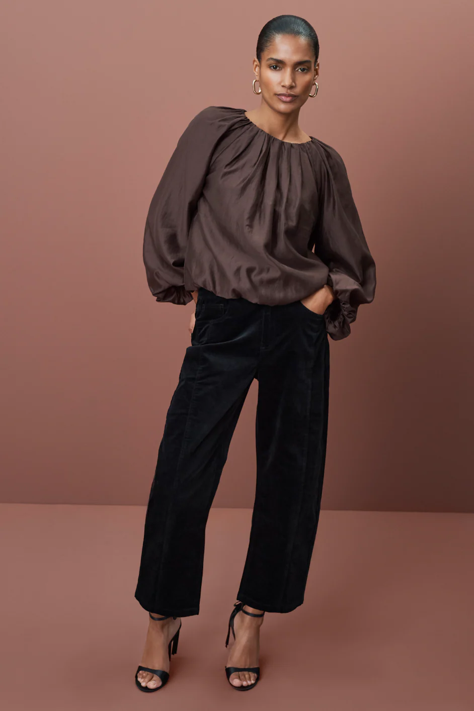 Aimee Horseshoe Cotton Velvet Trouser - Black - Image 5