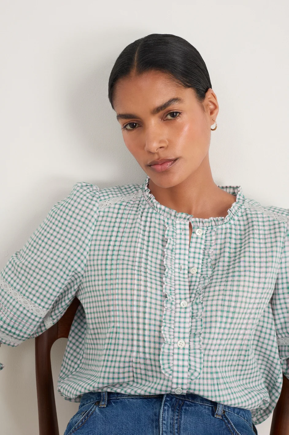 Riley Blouse - Green/Pink Check - Image 2