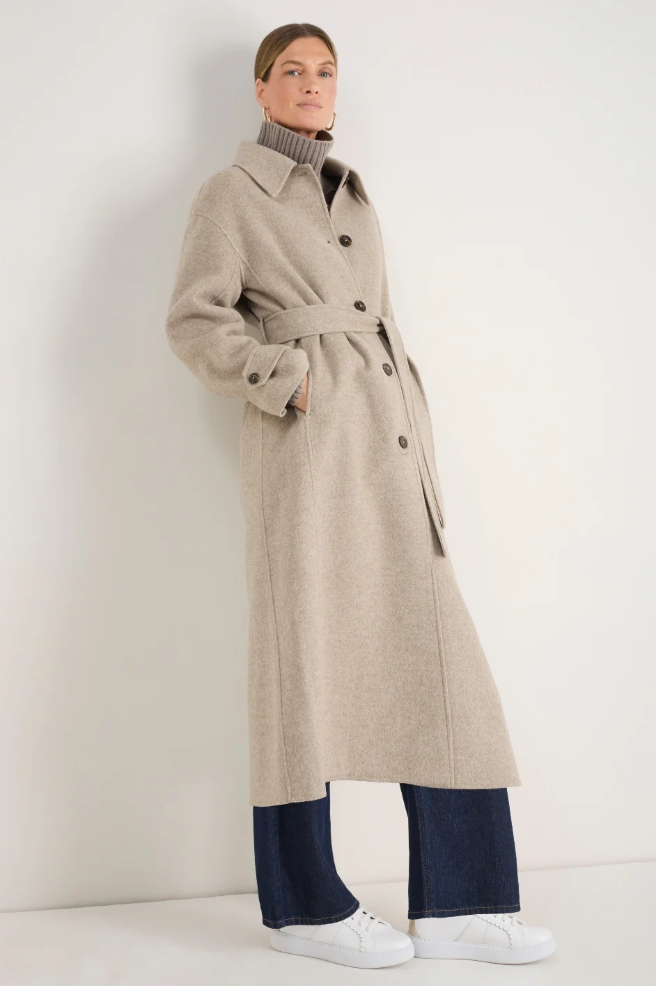 Romy Double Face Wool/Cashmere Coat - Oatmeal Marl - Image 3