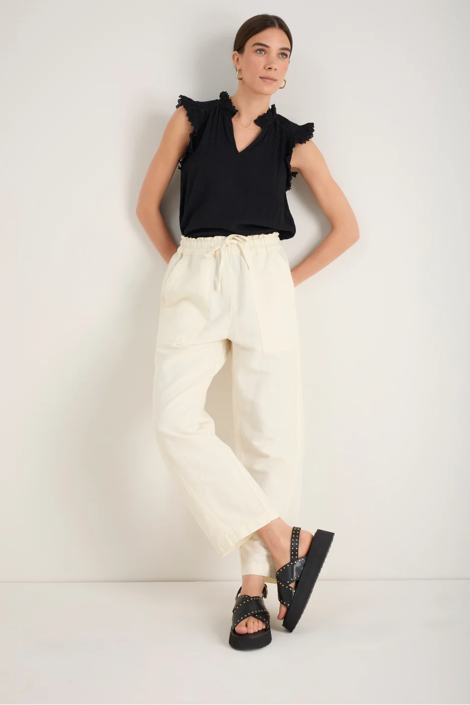 Sadie Barrel Leg Trouser - Ivory - Image 2