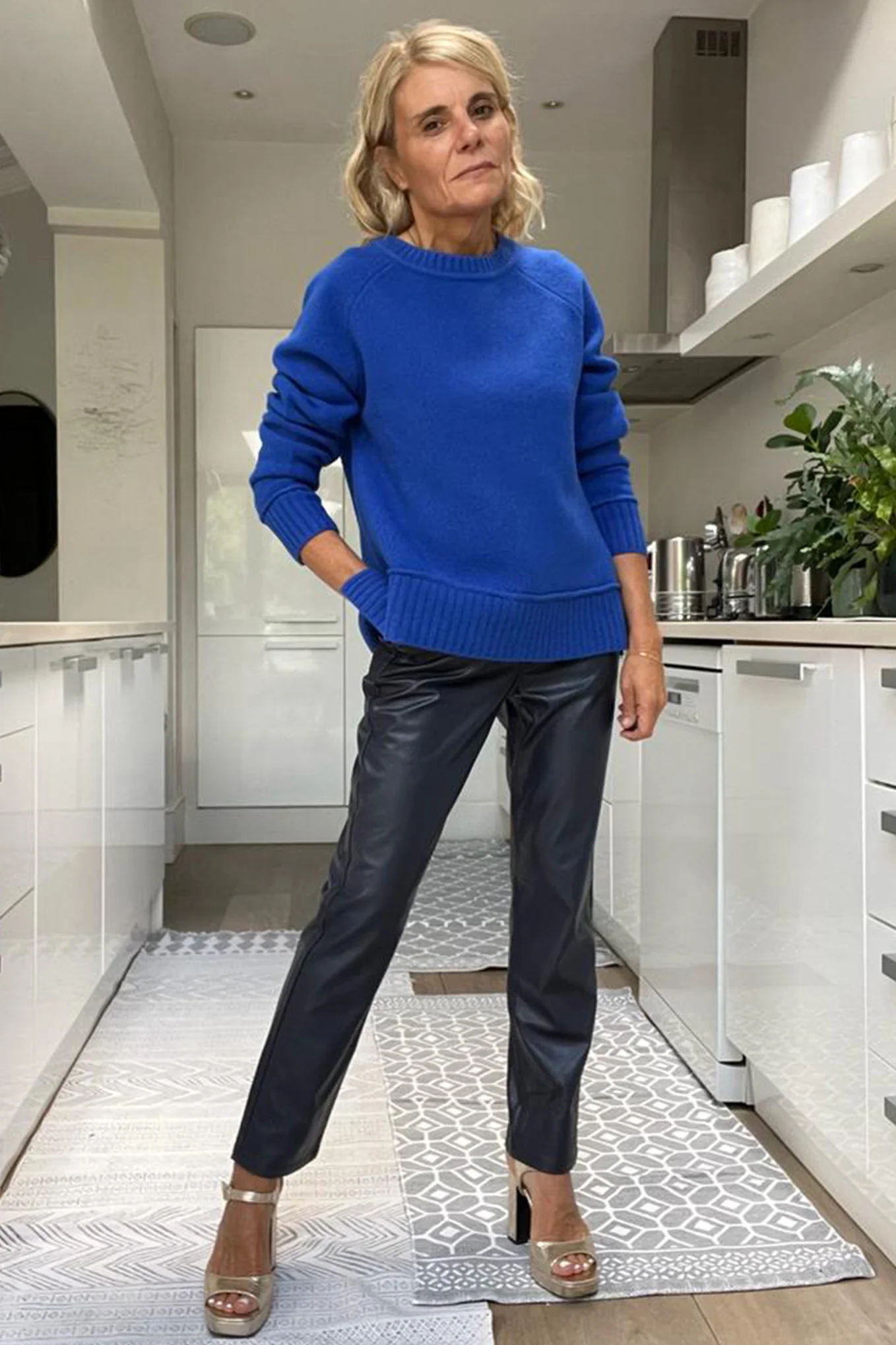 Sandrine Faux Leather Trousers - Blue/Black - Image 3