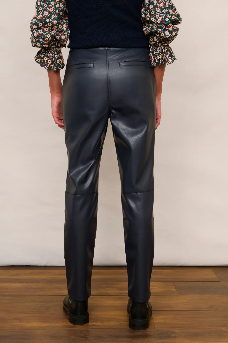 Sandrine Faux Leather Trousers - Blue/Black - Image 6
