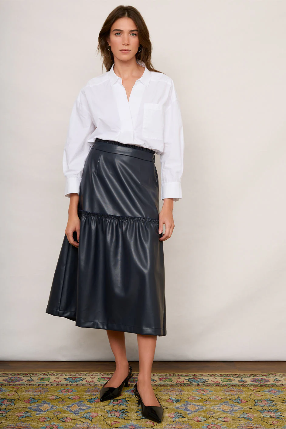 Saskia Faux Leather Skirt - Blue/Black - Image 2