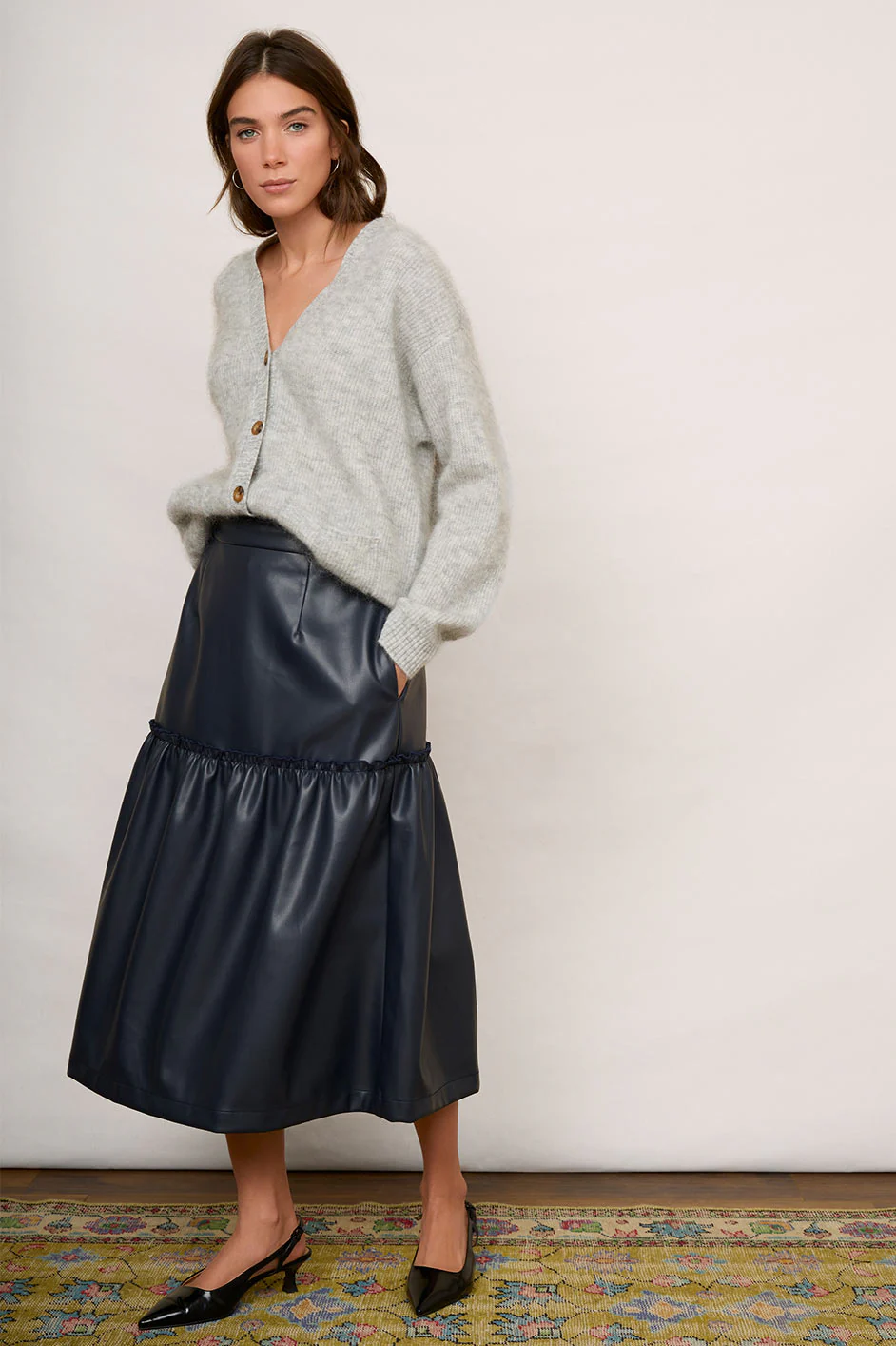 Saskia Faux Leather Skirt - Blue/Black - Image 3