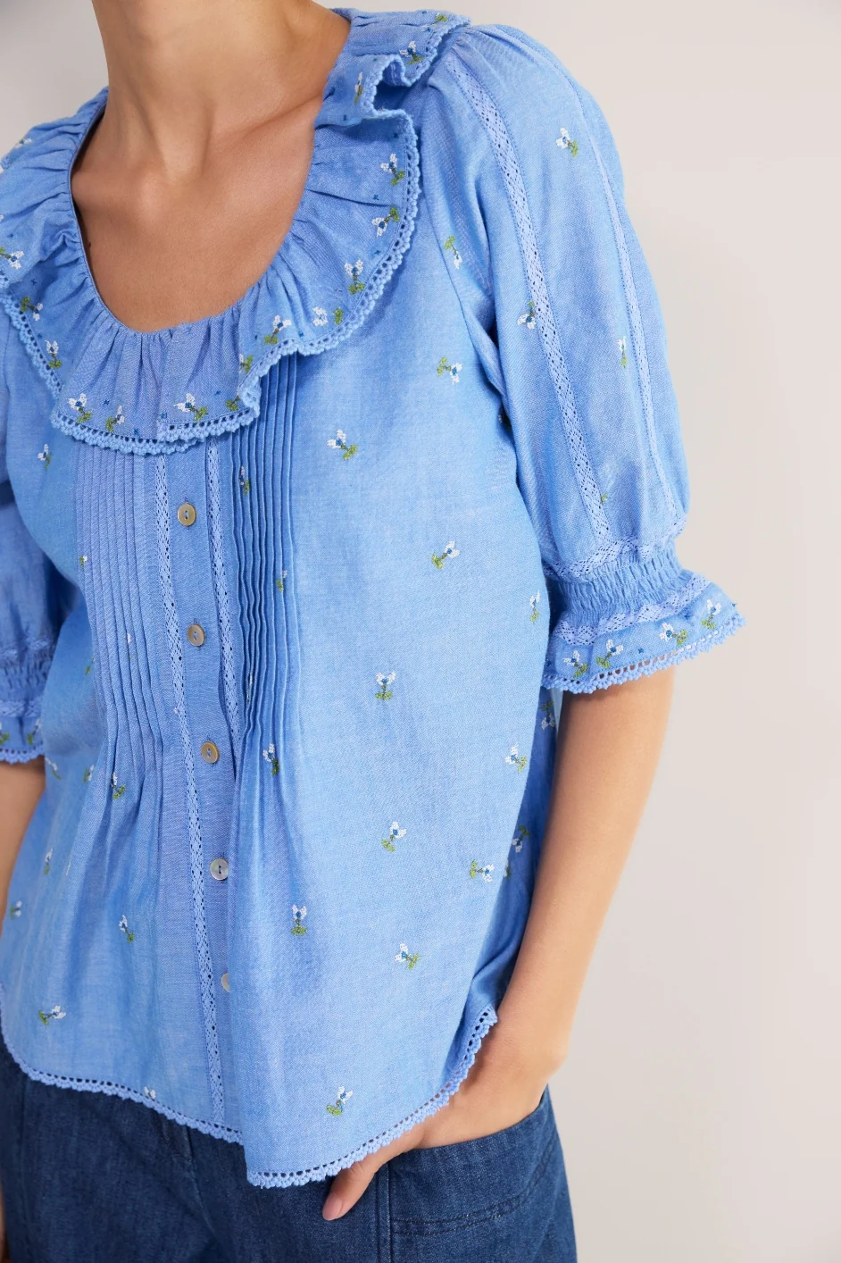 Scarlet Blouse - Chambray Embroidered - Image 2
