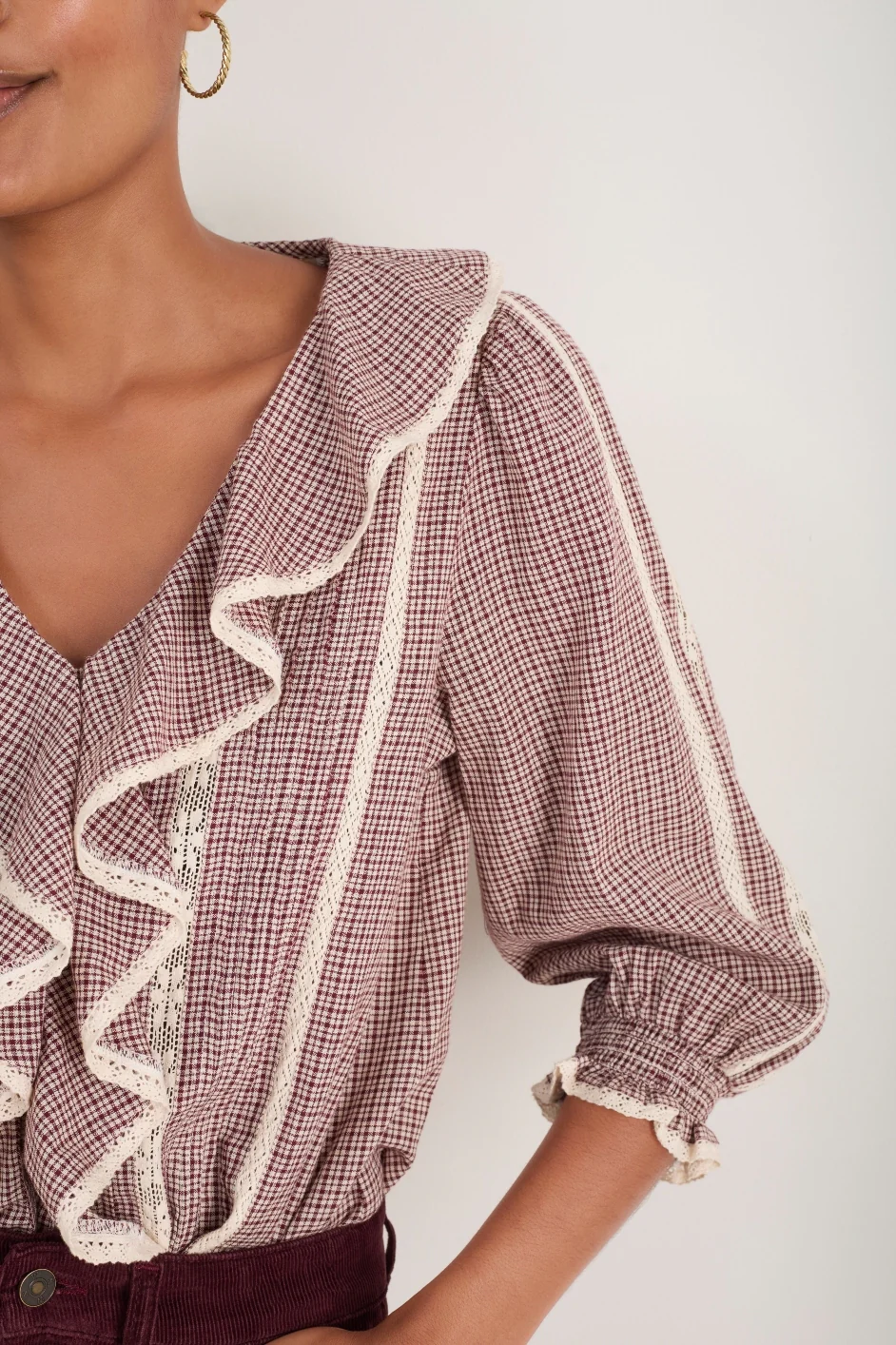 Sierra Blouse - Ecru/Deep Fig Check - Image 2