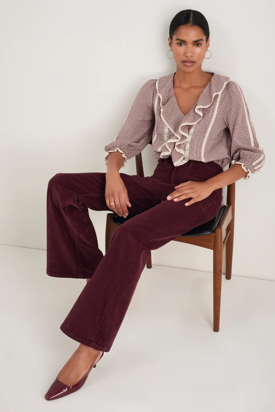 Sierra Blouse - Ecru/Deep Fig Check - Image 3