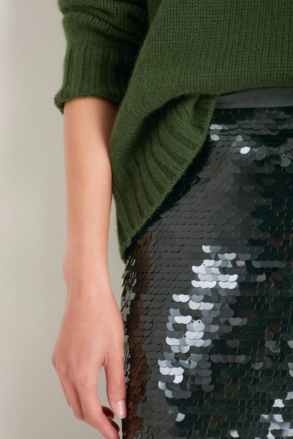 Suzy Sequin Skirt - Deep Olive - Image 2