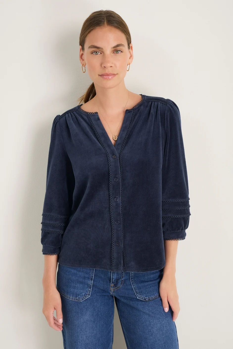 Velma Velour Blouse - Midnight - Image 3
