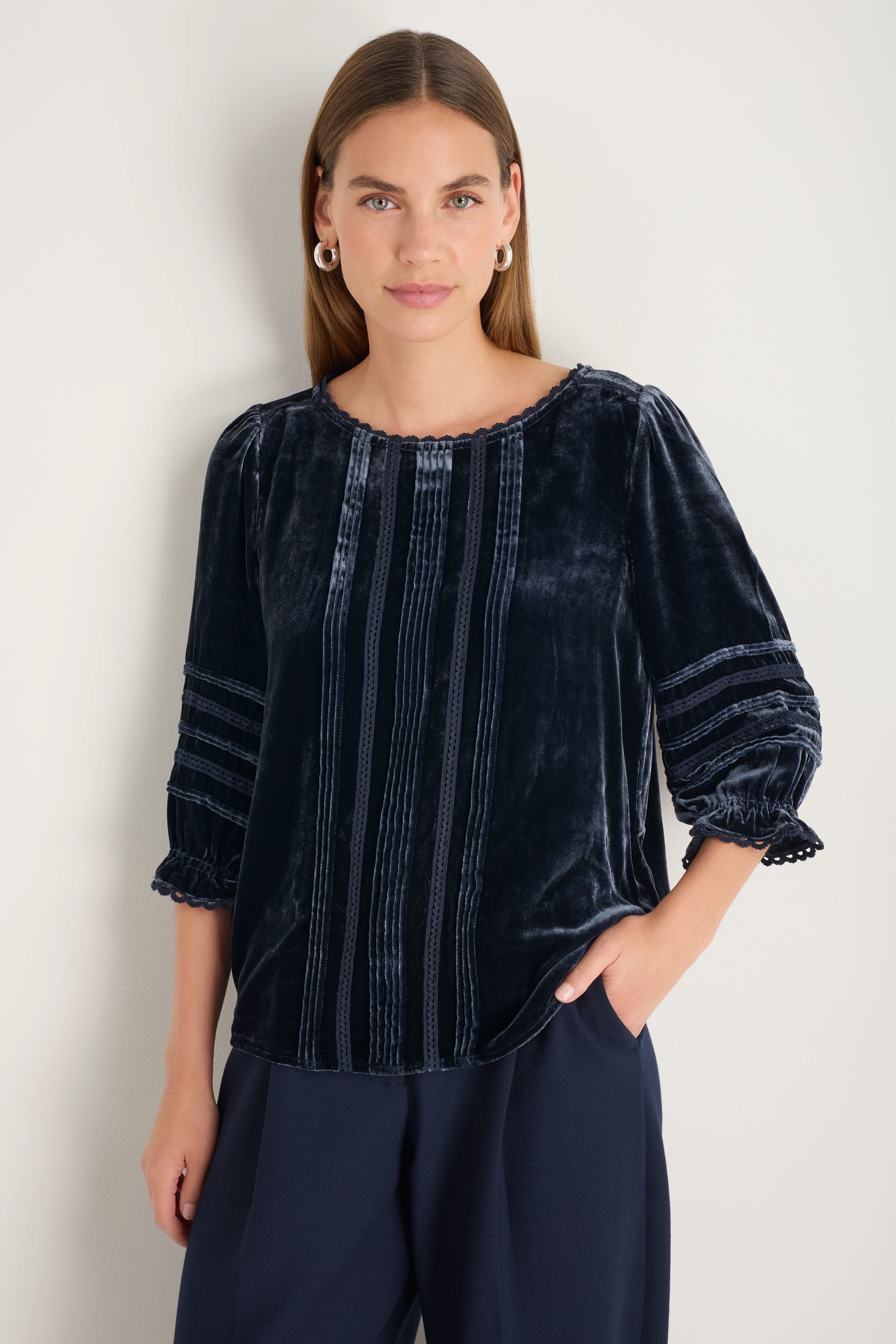 Violet Silk Velvet Blouse - French Blue - Image 3