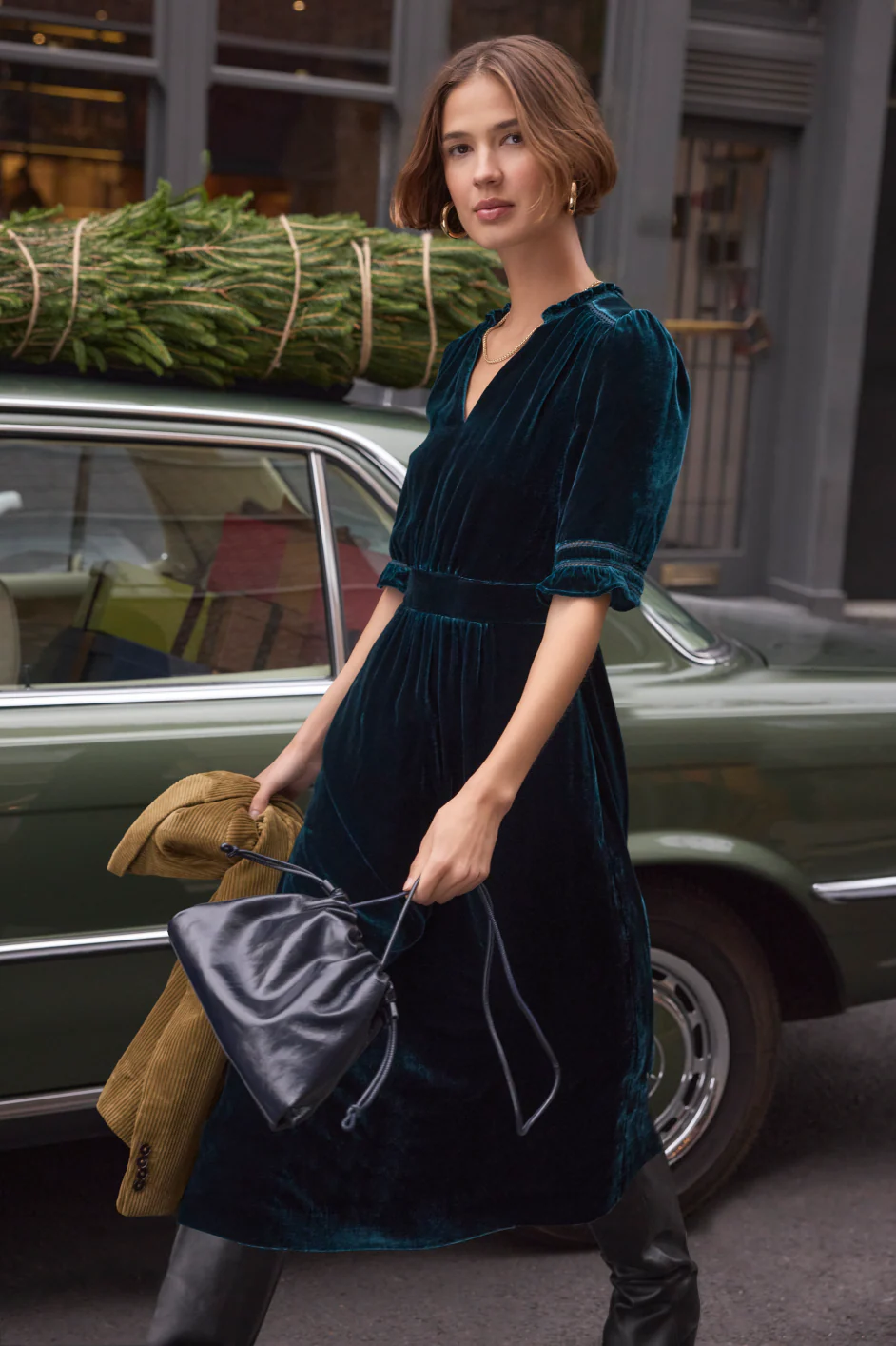 Vivien Silk Velvet Dress - Teal - Image 4