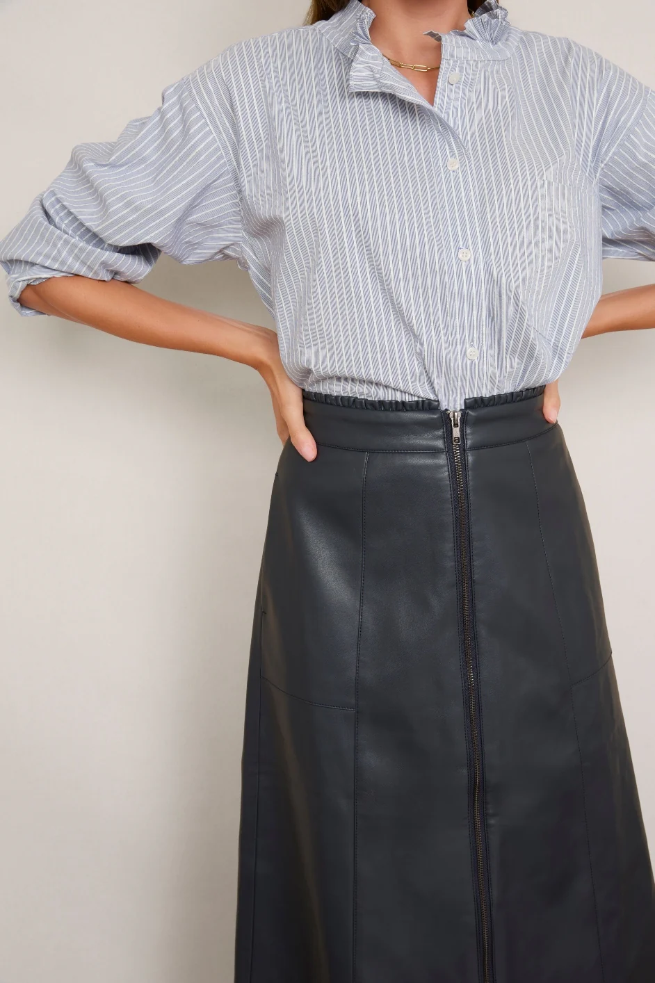 Zadie Faux Leather Skirt - Blue/Black - Image 2