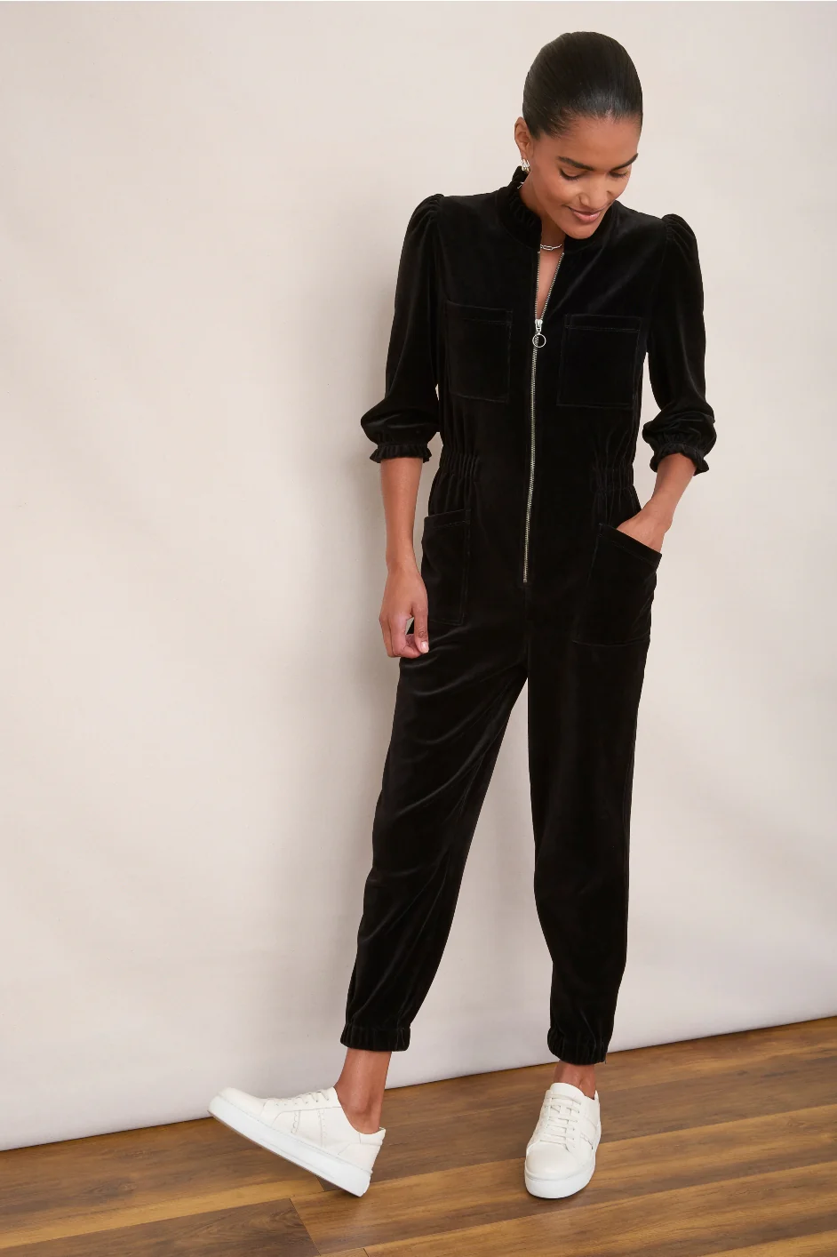 Zoe Velour Jumpsuit - Black - Image 2