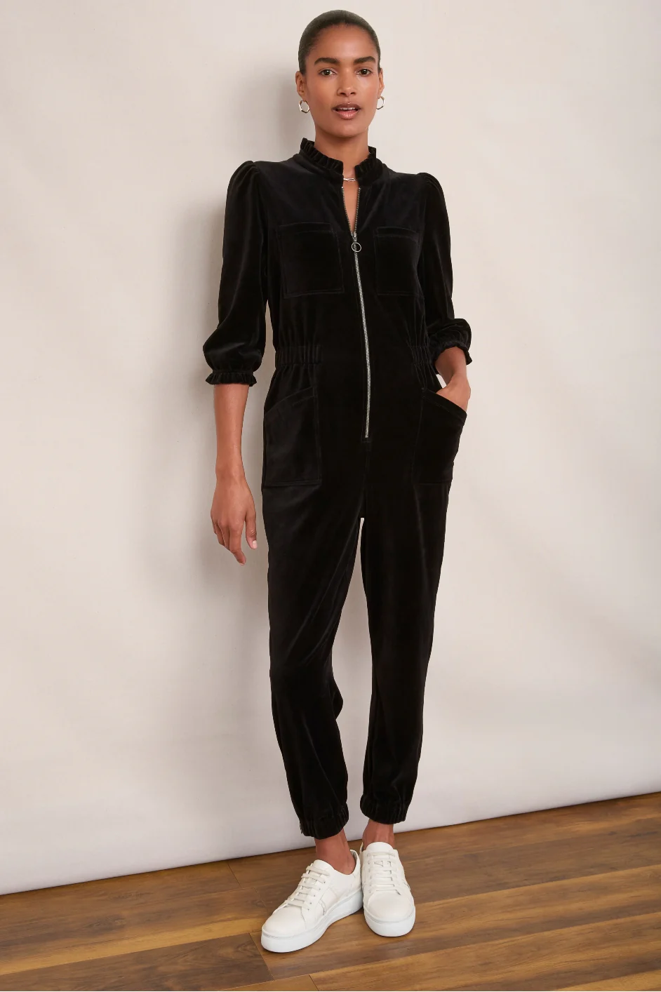 Zoe Velour Jumpsuit - Black - Image 3