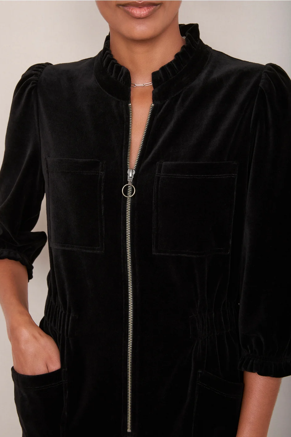 Zoe Velour Jumpsuit - Black - Image 4